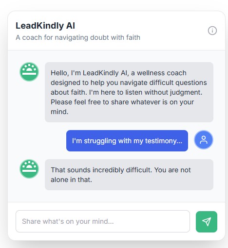 A screenshot of a chat conversation with the LeadKindly AI bot.